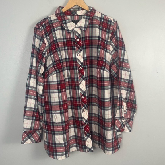 New Talbots Festive Party Plaid Button Front Blouse, metallic Ladies Size 2x - Picture 1 of 5
